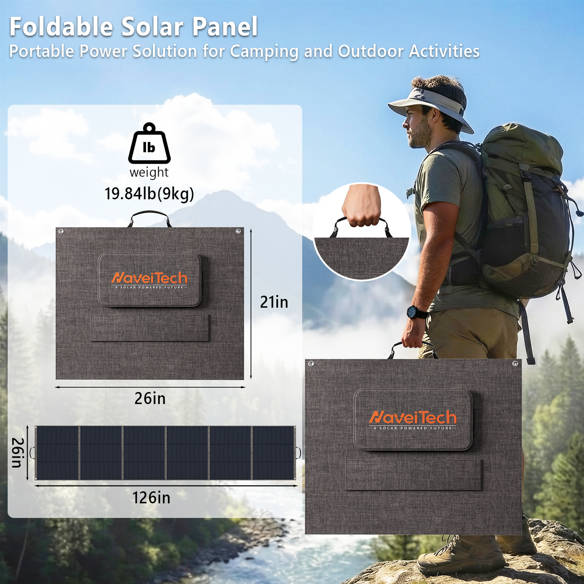 Naveitech 400W Portable Solar Panel Suitcase | Lightweight & Waterproof for RV, Camping & Off-Grid