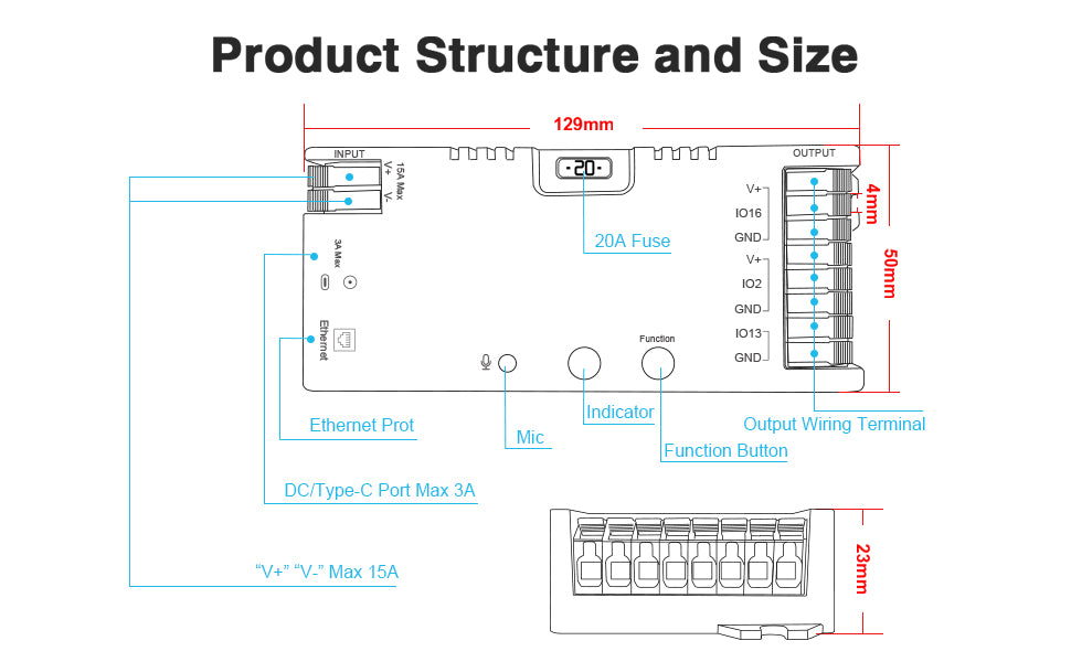 Naveitech ESP32 WLED Digital LED Controller | DC 5V-24V Smart WiFi & Ethernet Addressable Light Strip Controller with Music Sync